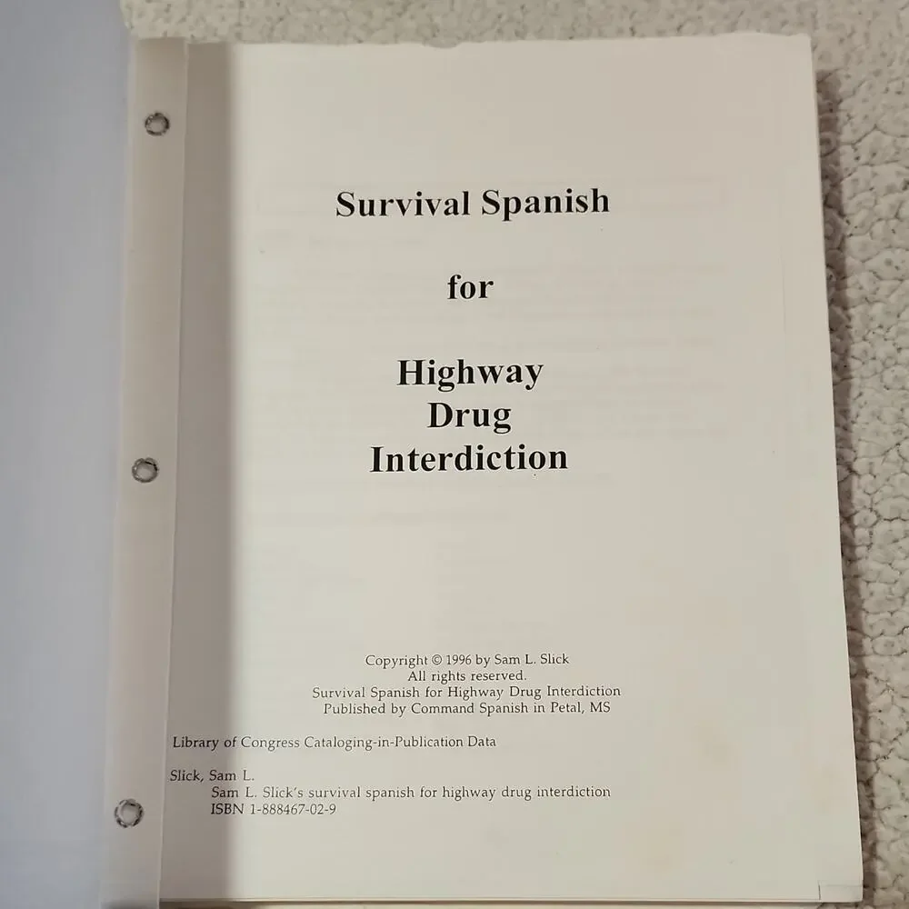 Law Enforcement Spanish Survival Spanish Highway Drug Interdiction Binder 1996